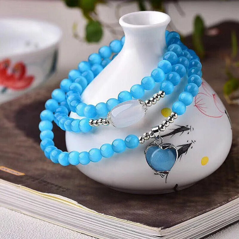 Cat Eye Stone Bracelets with Heart Shape Pendant