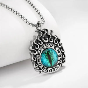 Cat's Eye Stone Angel's Eye Pendant Necklace Men's Stainless Steel Flame Pendant