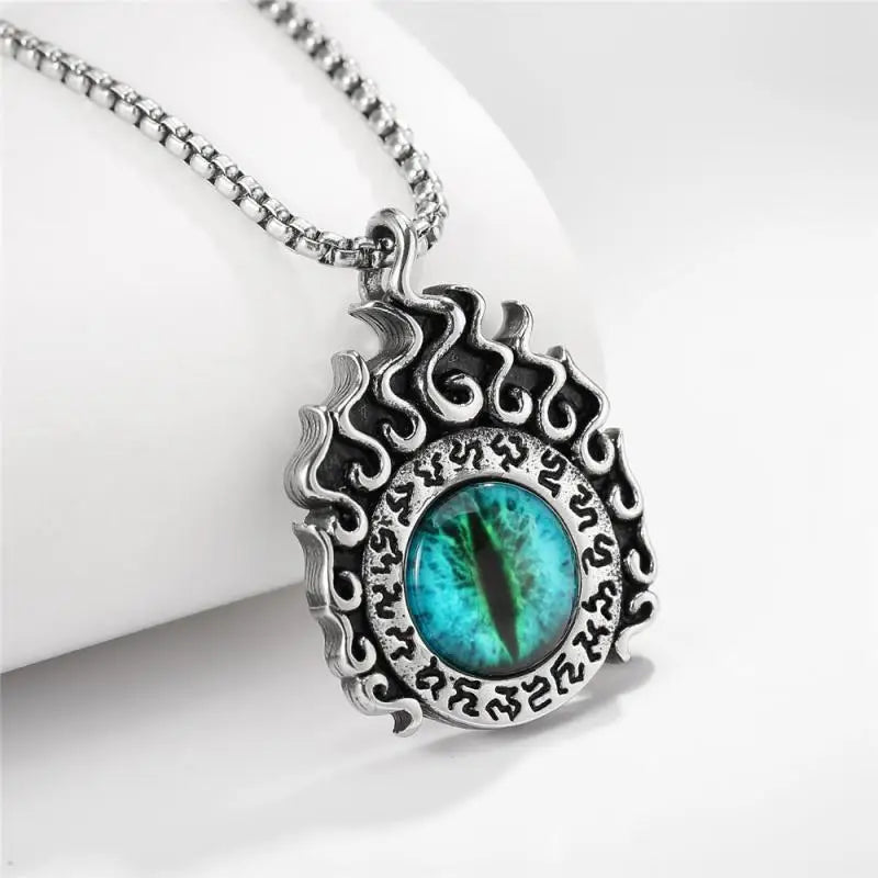Cat's Eye Stone Angel's Eye Pendant Necklace Men's Stainless Steel Flame Pendant