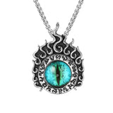 Cat's Eye Stone Angel's Eye Pendant Necklace Men's Stainless Steel Flame Pendant
