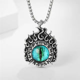 Cat's Eye Stone Angel's Eye Pendant Necklace Men's Stainless Steel Flame Pendant