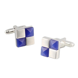 Checkered Square Bow Tie & Silver Cufflinks Set