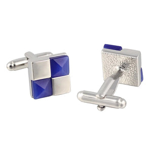 Checkered Square Bow Tie & Silver Cufflinks Set