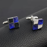 Checkered Square Bow Tie & Silver Cufflinks Set
