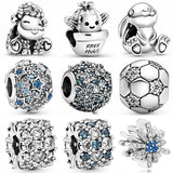 Sterling Silver Charm Bracelet Fits Europe Beads Stars Football