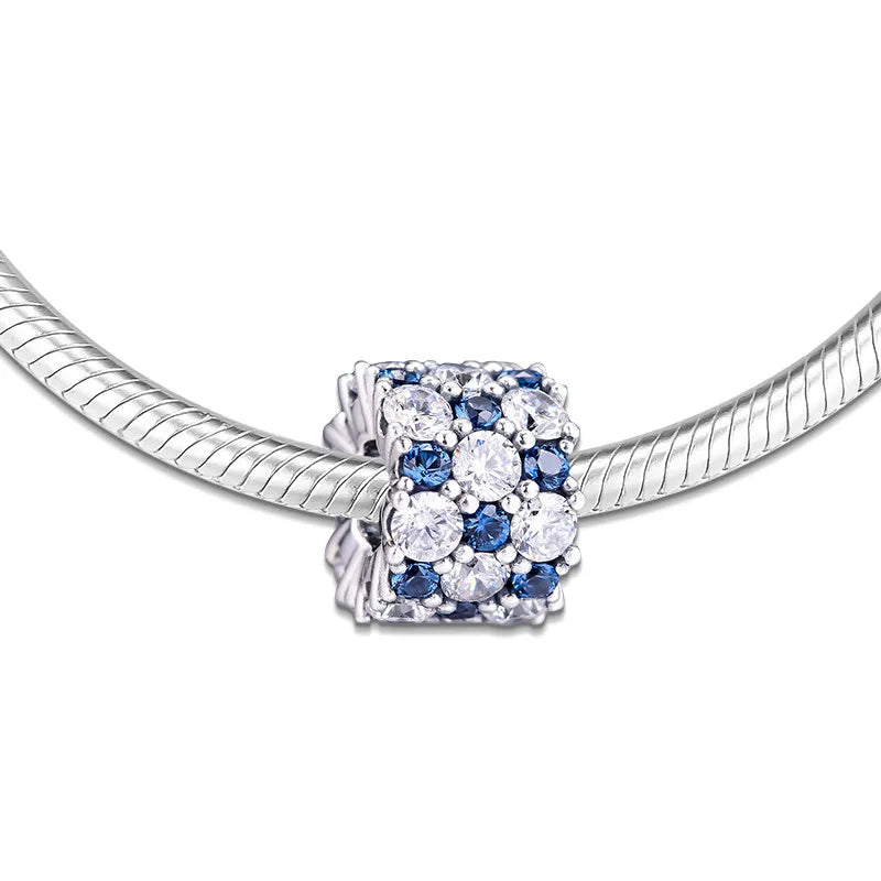 Blue Sparkling Charm Beads Silver 925 Jewelry Crystal Beads DIY
