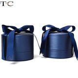 Leather Jewelry Box Ribbon Pendant Ring Store Gift Container
