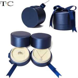 Leather Jewelry Box Ribbon Pendant Ring Store Gift Container