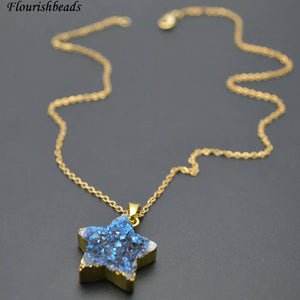 Druzy Agate Star Stone Pendant Necklace Woman Party Jewelry