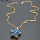 Druzy Agate Star Stone Pendant Necklace Woman Party Jewelry