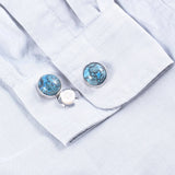 Crazy Agate Stone Silver BUTTON COVER cufflinks for Tuxedo Shirts