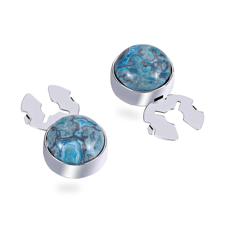 Crazy Agate Stone Silver BUTTON COVER cufflinks for Tuxedo Shirts