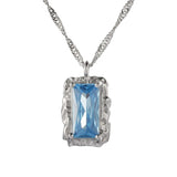 Crystal 925 Sterling Silver Necklace Irregular Rectangle Chain Fine Jewelry