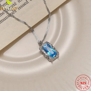 Crystal 925 Sterling Silver Necklace Irregular Rectangle Chain Fine Jewelry
