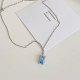 Crystal 925 Sterling Silver Necklace Irregular Rectangle Chain Fine Jewelry