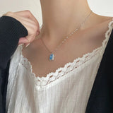 Crystal 925 Sterling Silver Necklace Irregular Rectangle Chain Fine Jewelry