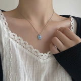 Crystal 925 Sterling Silver Necklace Irregular Rectangle Chain Fine Jewelry