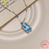Crystal 925 Sterling Silver Necklace Irregular Rectangle Chain Fine Jewelry