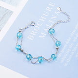 Crystal Beads Double Chains Bracelet 925 Silver Jewelry