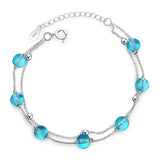 Crystal Beads Double Chains Bracelet 925 Silver Jewelry
