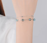 Crystal Beads Double Chains Bracelet 925 Silver Jewelry
