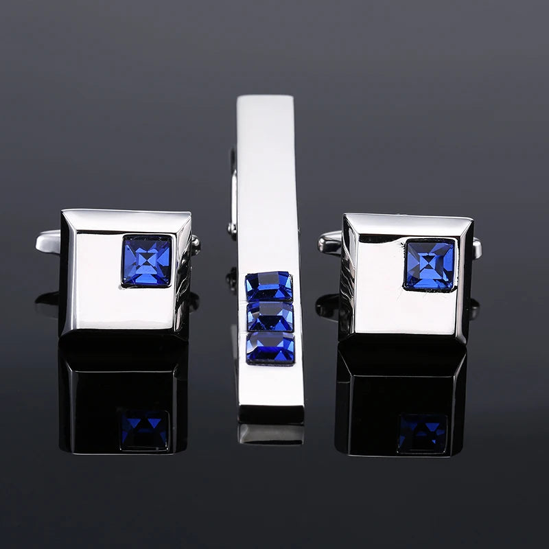 Crystal Cufflinks & Tie Clip Men French Shirt Cuff Link