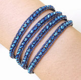 Crystal Faceted Wrap Bracelet Bangle Woven Button Jewelry