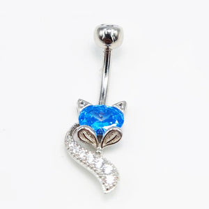 Fox Shape CZ Belly Button Ring 14G 925 Sterling Silver Dangle Belly Rings