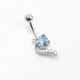 Fox Shape CZ Belly Button Ring 14G 925 Sterling Silver Dangle Belly Rings