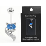 Fox Shape CZ Belly Button Ring 14G 925 Sterling Silver Dangle Belly Rings