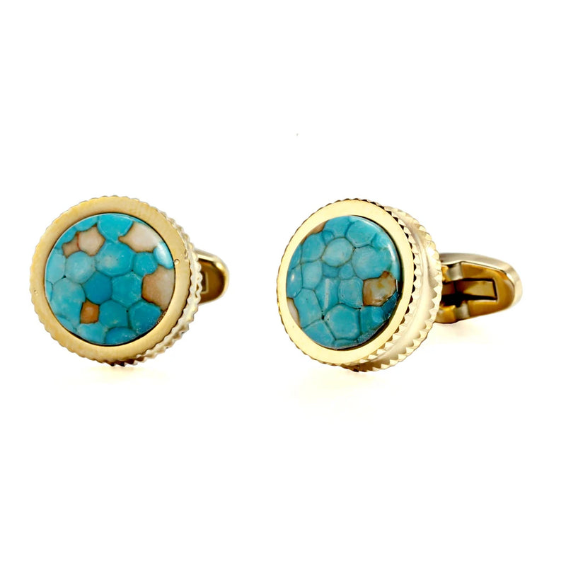 Dino Stone High Heel Double Serrated Stainless Steel Cufflinks