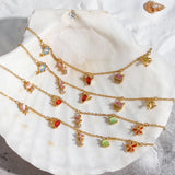 18k Gold Dolphin Turtle Crab Pendant Bracelet Pink Red Zircon Women's Jewelry