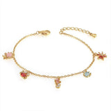 18k Gold Dolphin Turtle Crab Pendant Bracelet Pink Red Zircon Women's Jewelry