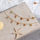 18k Gold Dolphin Turtle Crab Pendant Bracelet Pink Red Zircon Women's Jewelry