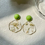 Dried Flower Earring Natural Jewelry Epoxy Resin Round Earring