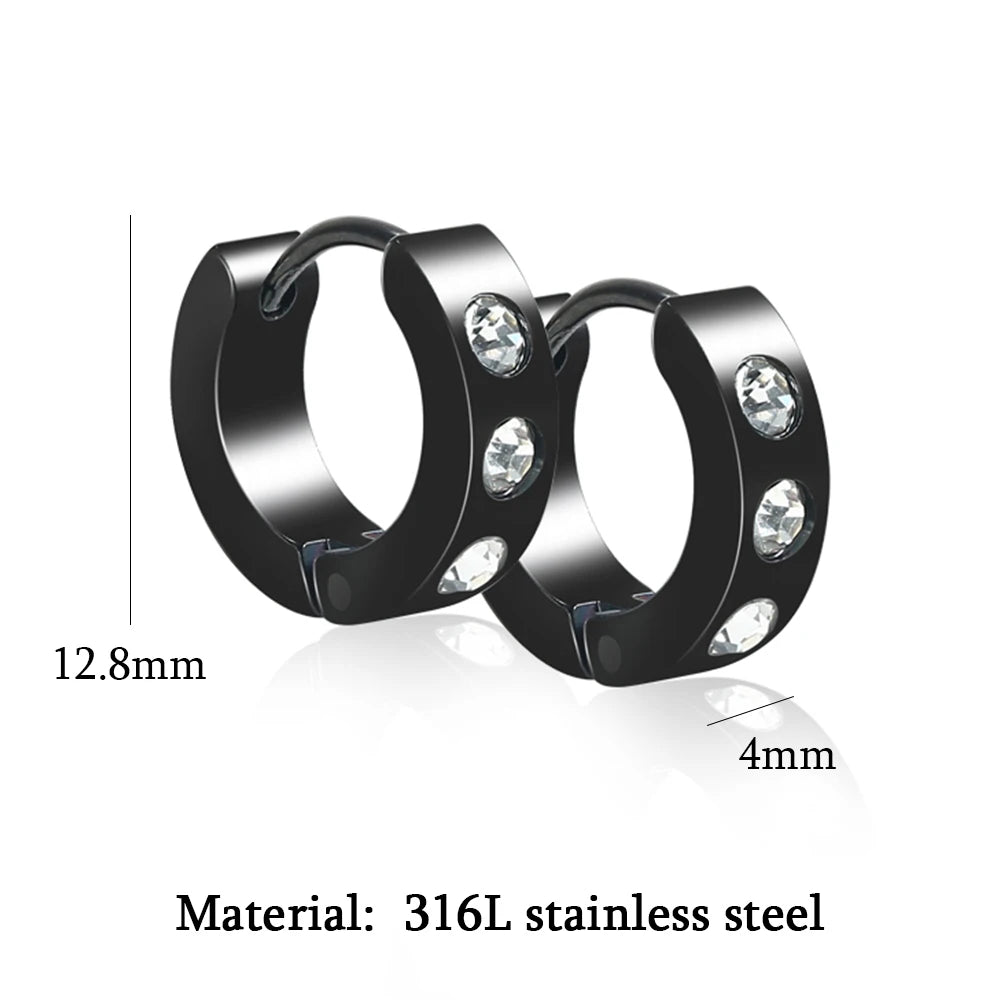 Stainless Steel Zircon Hoop Earrings Punk Style Vintage Sliver