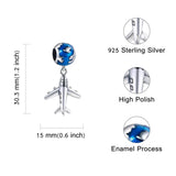 Enamel Earth And Plane Charm 925 Sterling Silver Traveling Beads