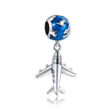 Enamel Earth And Plane Charm 925 Sterling Silver Traveling Beads