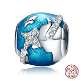 Enamel Globe Aircraft Charm for 925 Silver Bangle Bracelet