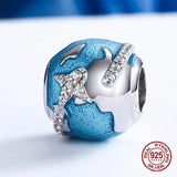 Enamel Globe Aircraft Charm for 925 Silver Bangle Bracelet