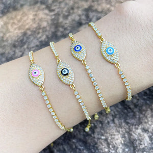 Evil Eye Adjustable Bracelet Bangle CZ Cubic Zircon Tennis Bracelet