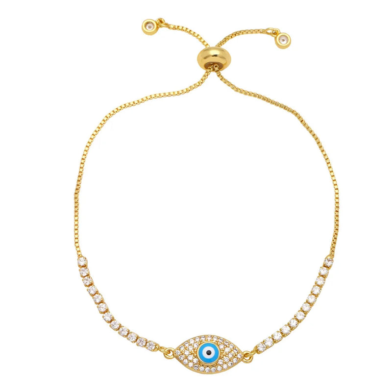 Evil Eye Adjustable Bracelet Bangle CZ Cubic Zircon Tennis Bracelet