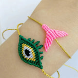 Evil Eye Hand Knitting Rope Bangle Charm Bracelet 18k Beads Couple Gift