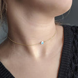 Evil Eye Necklace, Glass and 18kt filled