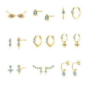 Zircon CZ Eye Stud Hoop Earrings Piercing Drop Lake Jewelry Pendientes