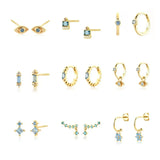 Zircon CZ Eye Stud Hoop Earrings Piercing Drop Lake Jewelry Pendientes