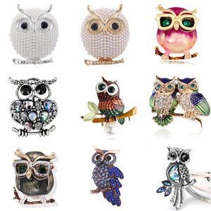 Owl Enamel Pins Rhinestone Couple Brooch