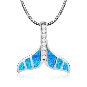 Fire Ocean Opal Whale Tail Necklace for Women