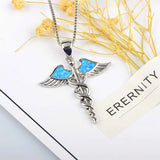 Fire Opal Angel Wings Snake Necklace Pendant