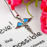 Fire Opal Angel Wings Snake Necklace Pendant